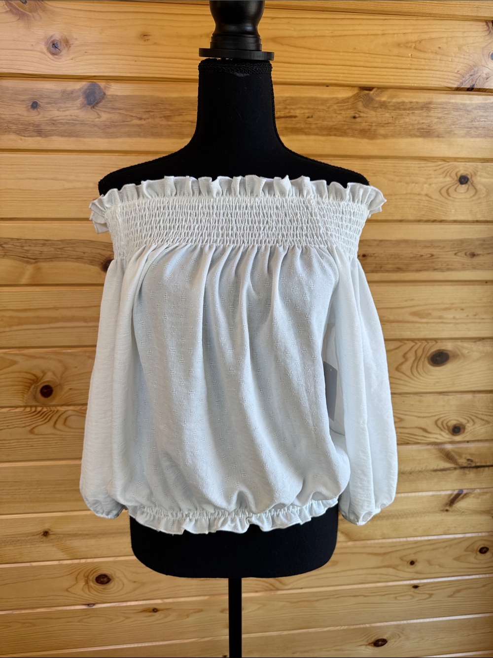Smocked Off-Shoulder White Blouson Top